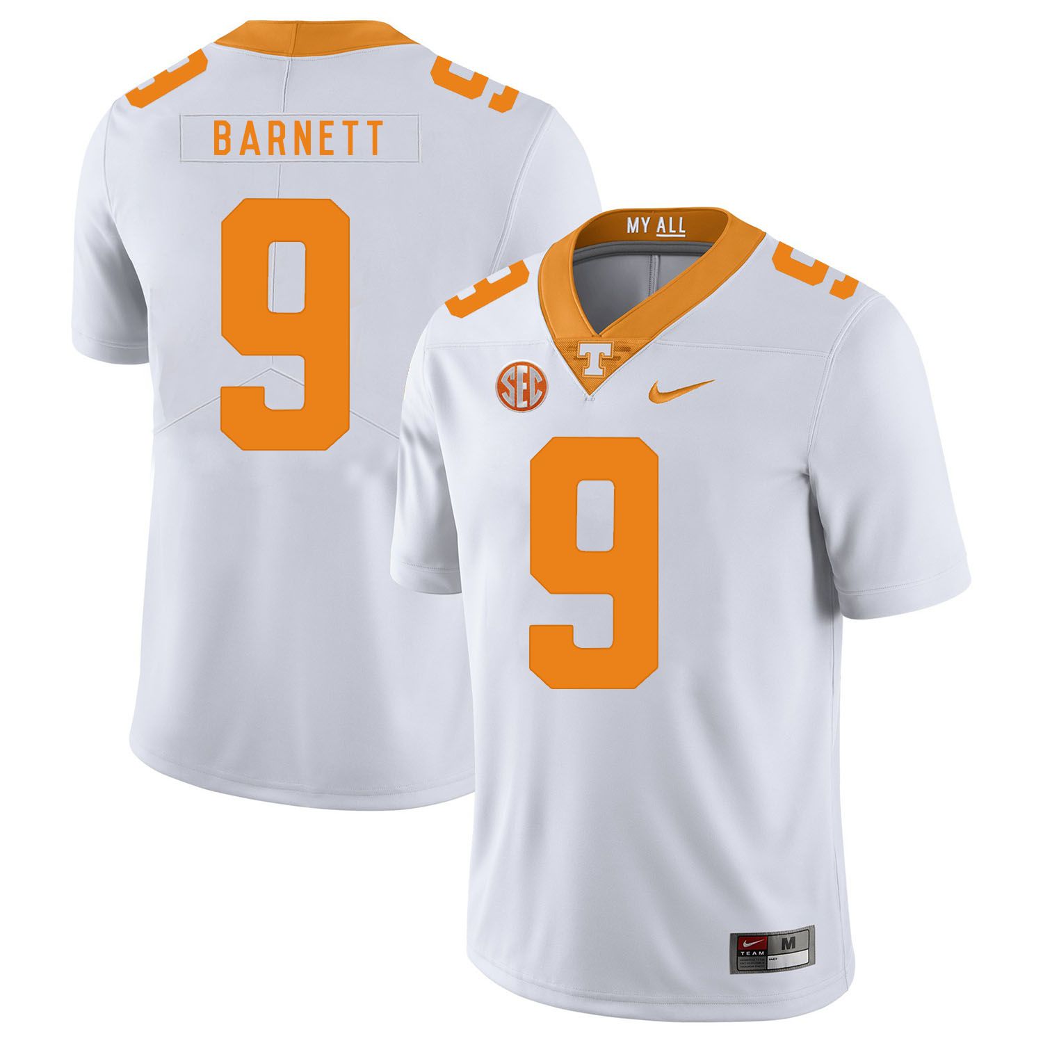 Men Tennessee Volunteers #9 Barnett White Customized NCAA Jerseys